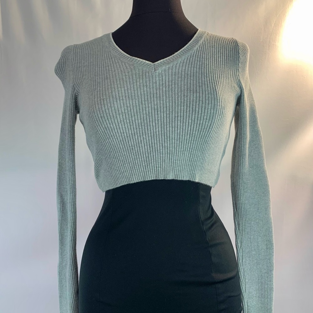 Grey Brand Melville Cropped Sweater w/ White Neckline